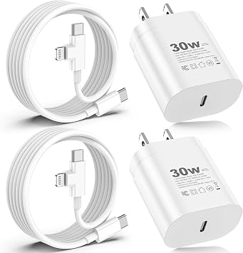 30W USB C Charger 2 Pack with 6FT 2-in-1 USB C & Lightning Cable | Charges iPhone, Samsung Galaxy, iPad and AirPods with one 6FT USB-C & Lightning cable for convenient everyday charging.