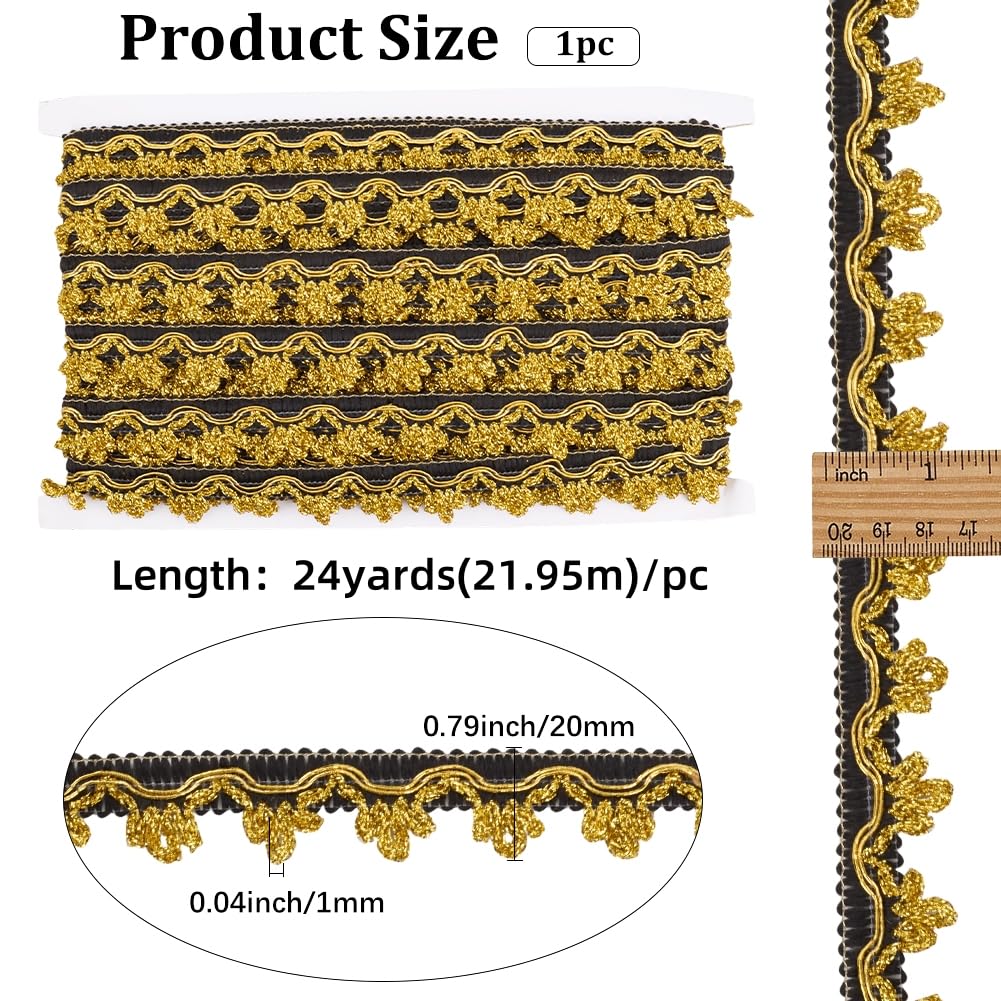 GORGECRAFT 24 Yards Metallic Lace Ribbon Filigree Edging Decorative Trim Gold Black Glitter Flower Wavy Edge Applique Woven Trim Floral Embroidered Fabric Ribbon for Sewing Wedding Bridal Curtain - Image 2