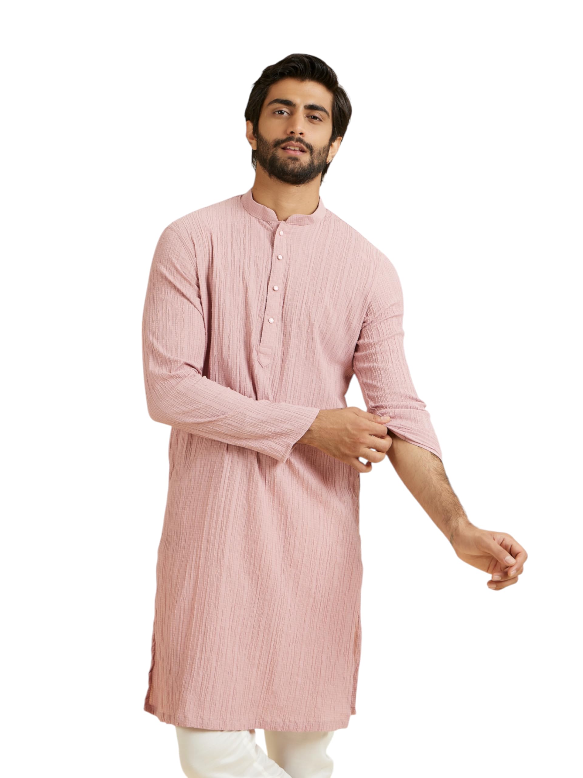 manyavar Men's Spandex Self Design Kurta (1pc)-picture-47