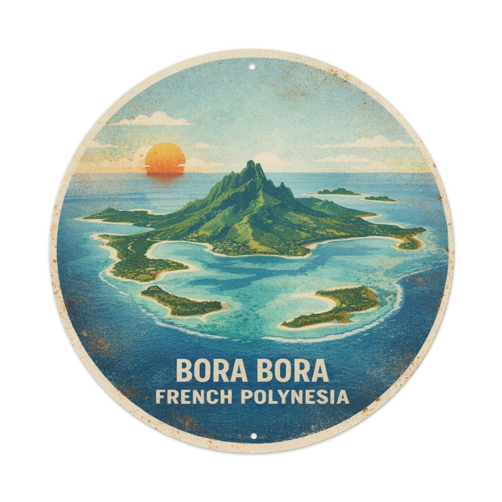 Aerial Atoll BoraBora Island Vintage Lagoon Metal Tin Sign