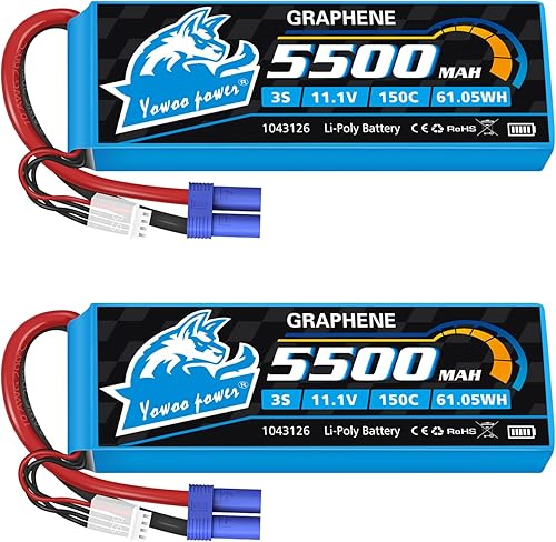 Yowoo - Batería Lipo 3S 150C 5500mAh 11.1V batería de grafeno EC5 conector con placas de metal para RC Avión Helicóptero F450 Quadcopter Coche