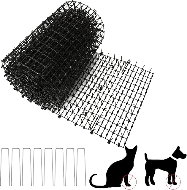 AKOLAFE Mata dla kota z 8 metalowymi śledziami, na zewnątrz, 400 x 30 cm, przeciw kolcom dla kotów, kolce odstraszające psy, lisy, maty odstraszające do kopania, dla psów ogrodowych, kotów, lisów