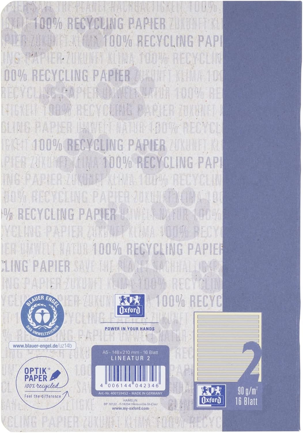 Oxford Exercise Book A5 Recycled 16 Sheets Line Style 2 Ruled Pack of 15