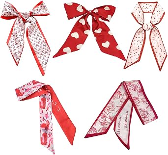 5 Pcs Purse Scarf for Handbag, Valentines Day Head Scarf Hair Neck Scarves for Women Girls, Bag Satin Scarf, for Valentine Hair Accessories