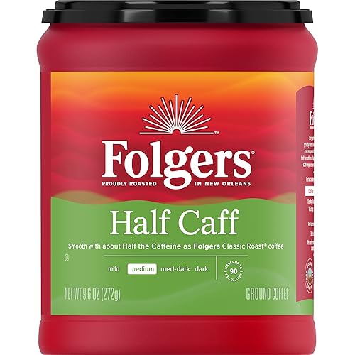 Folgers Café molido Half Caff, tostado medio, 9.6 onzas