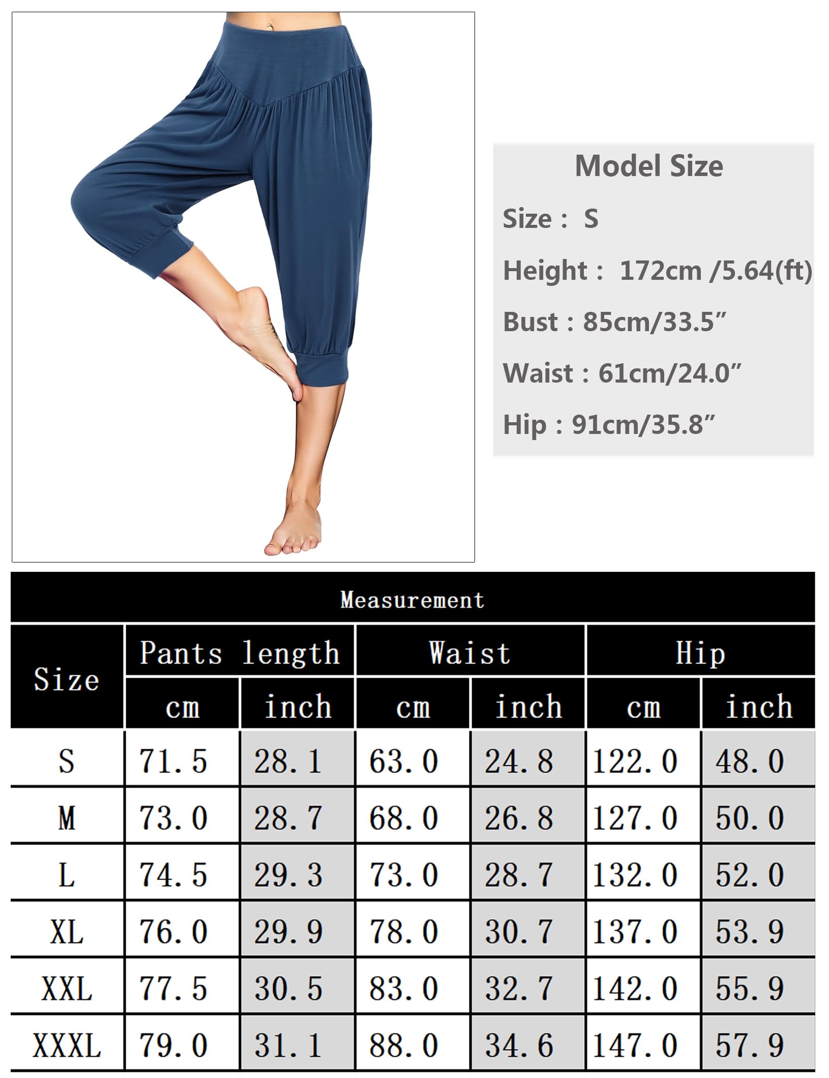 Terecey Spodnie haremki damskie z wysokim stanem luźne spodnie 3/4 letnie lekkie puszyste spodnie do pilatesu Hippie Joga Fitness Taniec