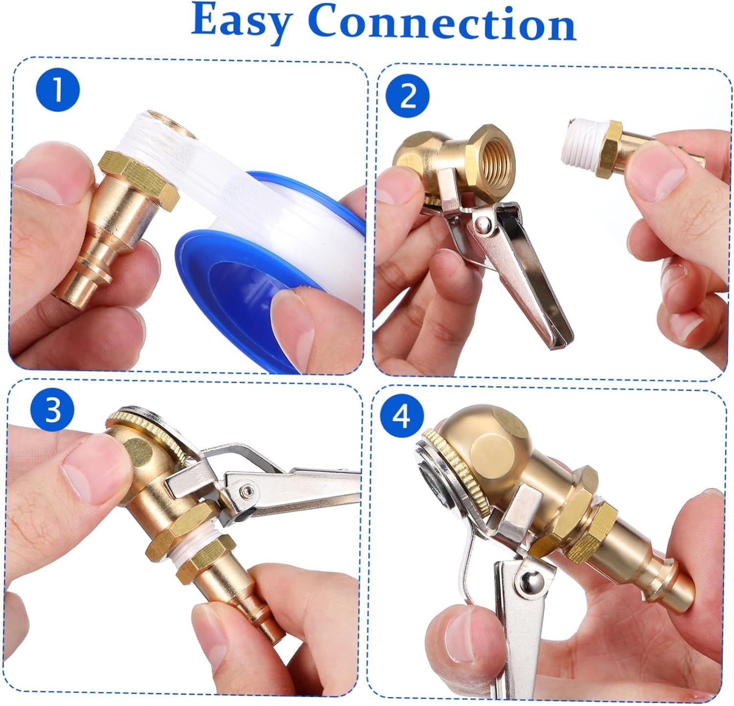 4pcs Locking Air Chuck Set Heavy-Duty Tire Inflator Sealing Tape for Cars Trucks and Motorcycles Quick Connect Air Compressor Accessories