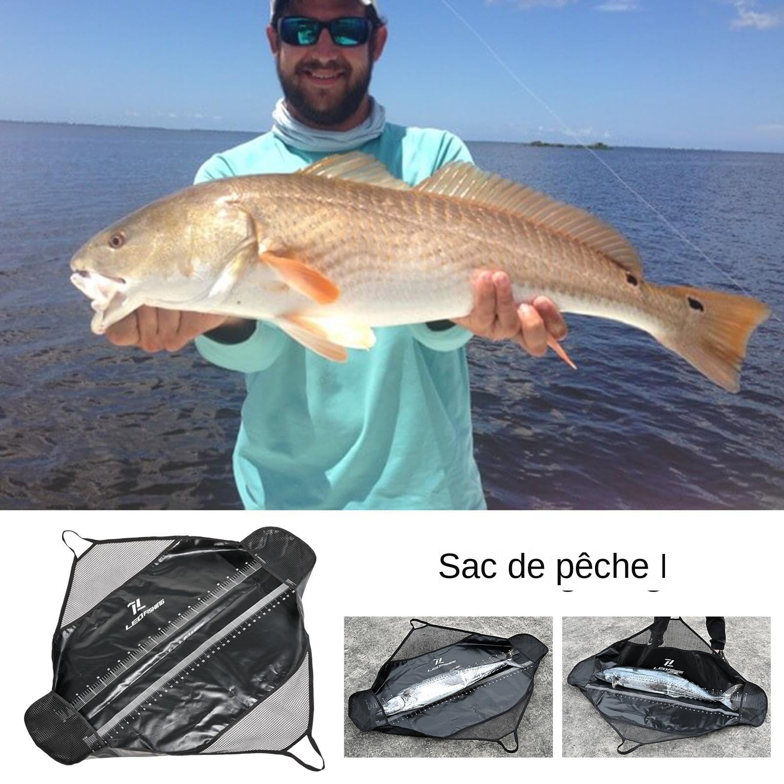 Sac de Pêche Portable pour Kayak - Peser et Protéger le Poisson - Écharpe de Pesée avec Poignée pour Gros Bar, Carpe