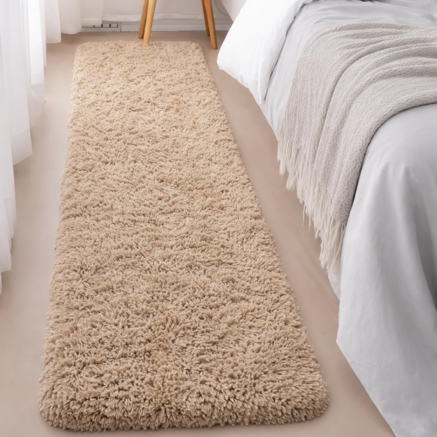 RUGSZONE 1.5x4 Ft Rectangular Fluffy Area Rug Bedroom Living Room Fuzzy Shaggy Carpet Soft Plush Furry Bedside Rug Indoor Floor Rug Home Decor Aesthetic (Beige)-image-20