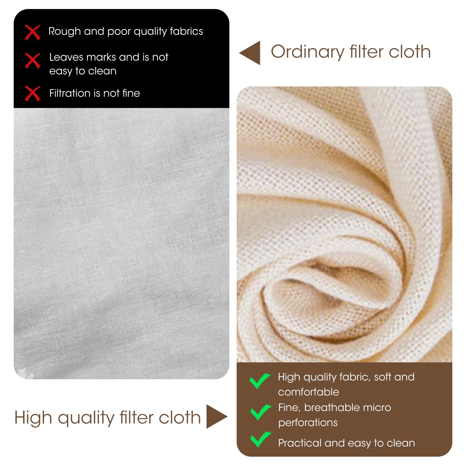 6 Garze Alimentari In Cotone 50x50cm - Panno Filtrante Per Formaggio, Tofu E Latte Vegetale - Lavabile E Riutilizzabile - Foto 2