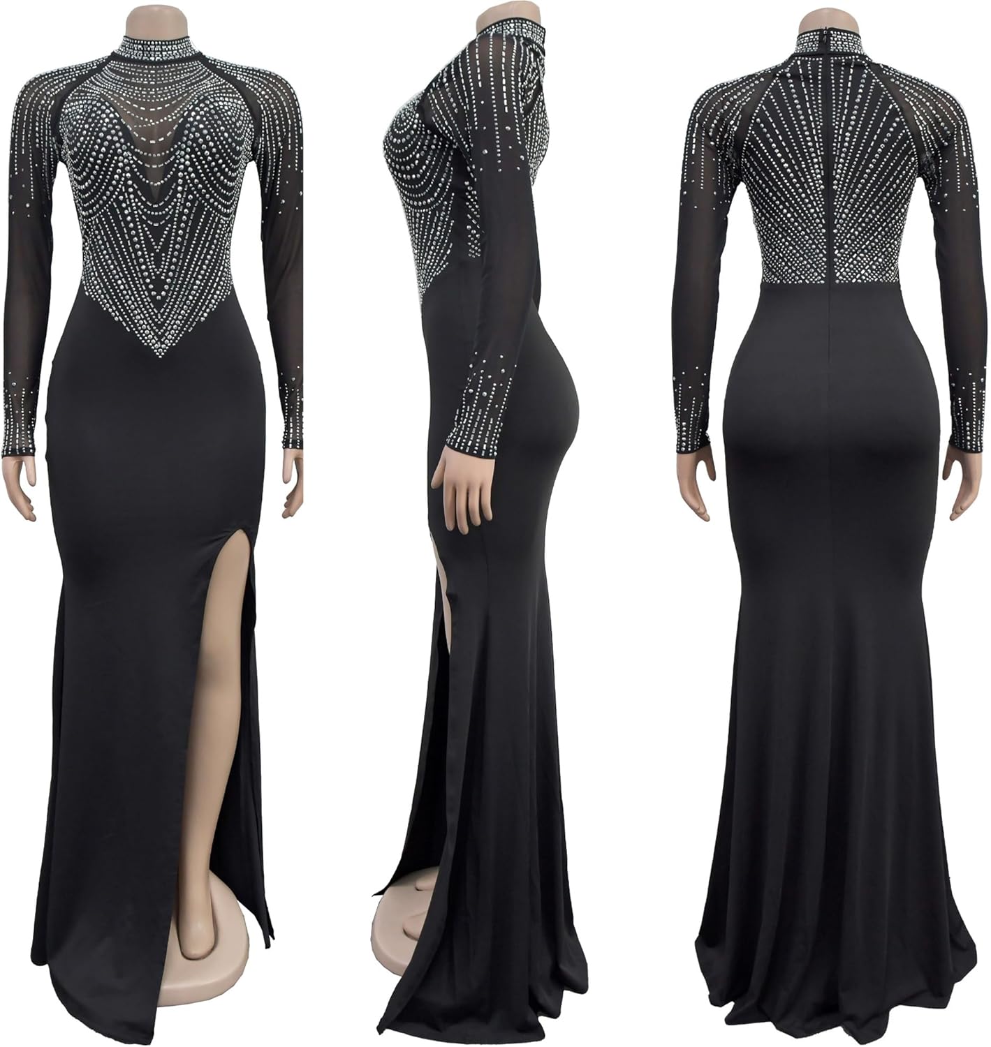 PORRCEY Women's Sexy Elegant Rhinestone Sleeveless Party Club Night Hot Drilling Clubwear Evening Dresses - Image 5