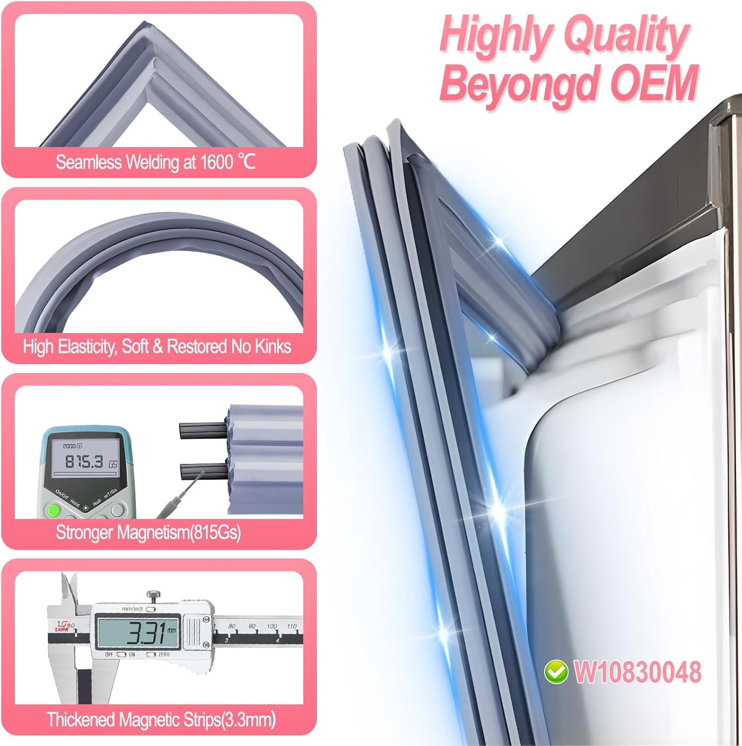 LXun Upgrad W10830048 Refrigerator Door Gasket Compatible with Maytag Kenmore Whirlpool Freezer Door Refrigerator Part for Whirlpool W10830048 Refrigerator Door Seal W10179334 W10443240 AP6027227