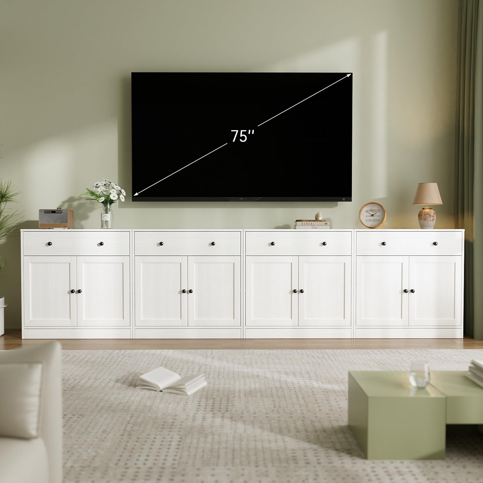VOWNER Sideboard mit Schubladen, Kommode mit 2 Türen, Küchenschrank mit Arbeitsplatte, Buffetschrank, TV Board, Aufbewahrungsschrank für Wohnzimmer Schlafzimmer, 40 x 80 x 80 cm (Weiß, 1PCS)