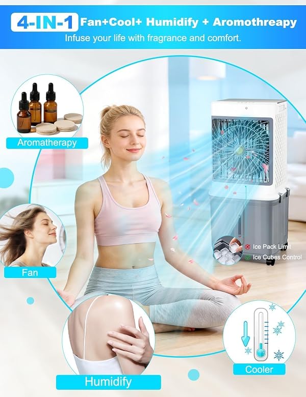 Swamp Cooler,Evaporative Air Cooler 2026 Upgraded Windowless Portable Air Conditioners with Detachable Tank by Verminget - Image 4