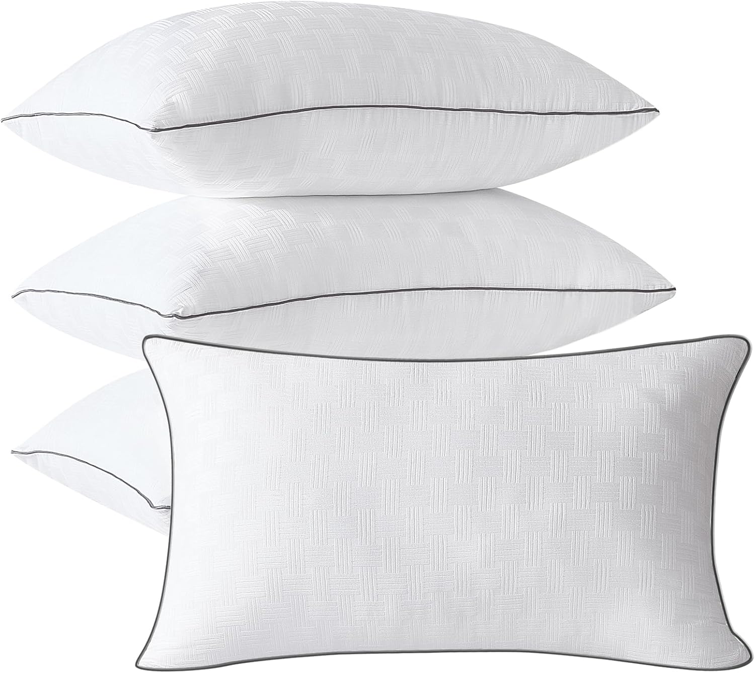Pillows King Size Set of 4, Seersucker Bed Pillows with Microfiber Fill,Soft&Supportive King Pillows with Knit Pattern for Side, Back and Stomach Sleepers