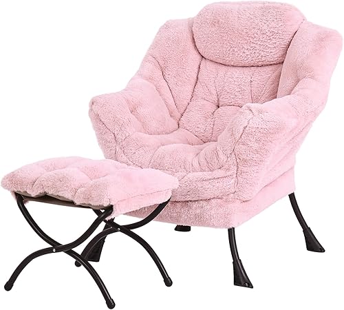 Miniatura 16 de Silla perezosa con otomana, moderna silla de acento contemporánea, sofá de ocio con reposabrazos, conjunto de silla de lectura y reposapiés plegable