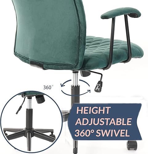 Miniatura 5 de KLASIKA Silla clásica vintage de terciopelo con patrón de diamante y reposabrazos acolchado, silla de escritorio tapizada con respaldo medio con