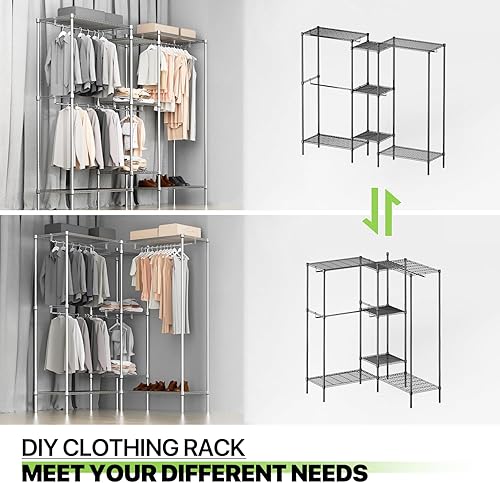 Miniatura 7 de Magshion Armario portátil independiente de 77 pulgadas, perchero ajustable con estantes, perchero de ropa resistente, color plateado