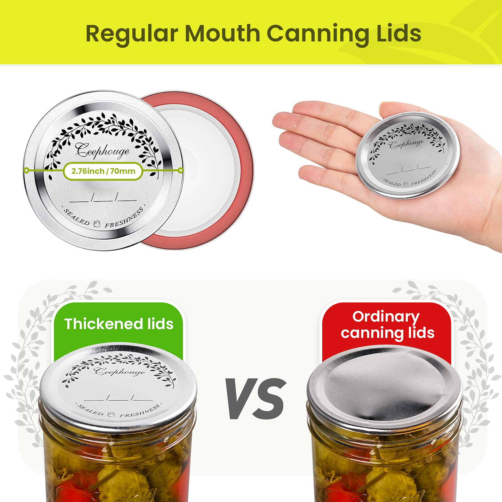 24-Count, Regular Mouth Canning Lids for Ball, Kerr Jars - Split-Type Thick Metal Mason Jar Lids for Canning,Food Grade Material,100% Fit & Airtight for Regular Mouth Jars