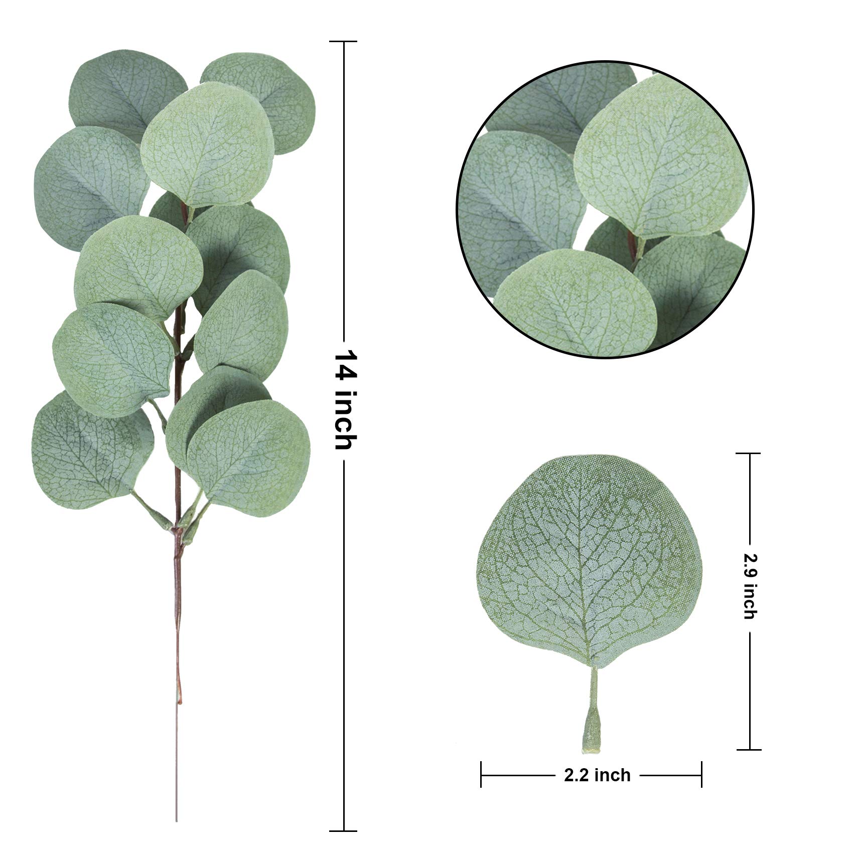 Buy 20 Pcs Fake Eucalyptus Leaves Stems 14.2" Tall Silver Dollar Artificial Greenery Stems for