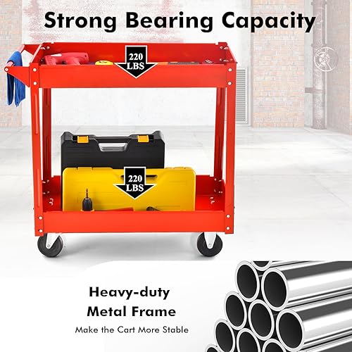 Miniatura 2 de IRONMAX Carrito utilitario con ruedas, carrito de metal resistente de 2 niveles con estantes extra profundos de 3.5 pulgadas, carrito de