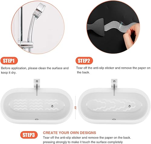 Miniatura 5 de 36 calcomanías antideslizantes patentadas para ducha, tiras adhesivas de seguridad para bañera con raspador prémium para escaleras de bañera y ducha