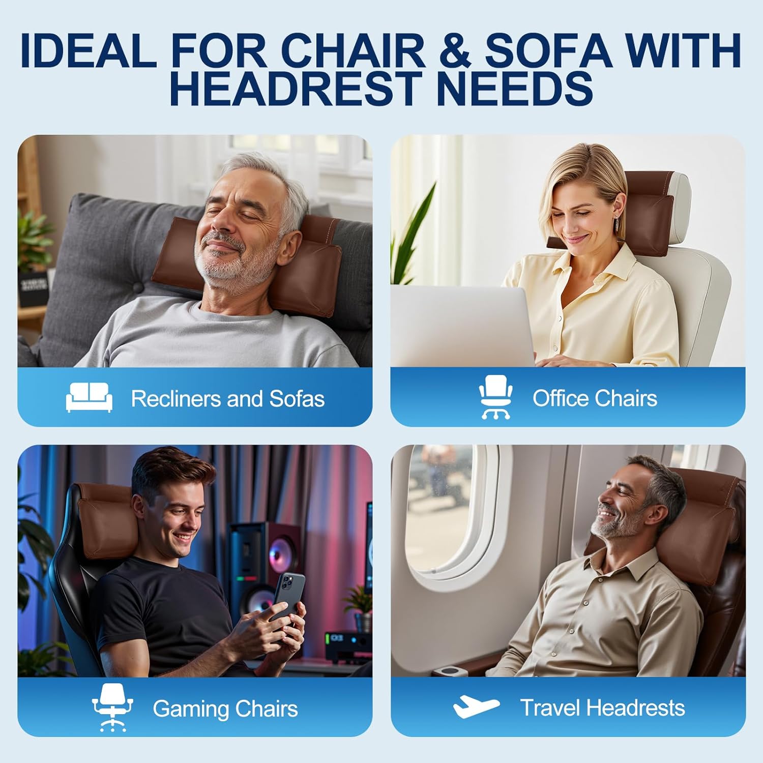 Leather Recliner Pillow, Adjustable Neck & Head Support Pillow, Pu Leather Non-Slip Headrest for Pain Relief & Relaxation, Ideal for Recliner Chair, Couch, Office Chair, Sofa - Image 7