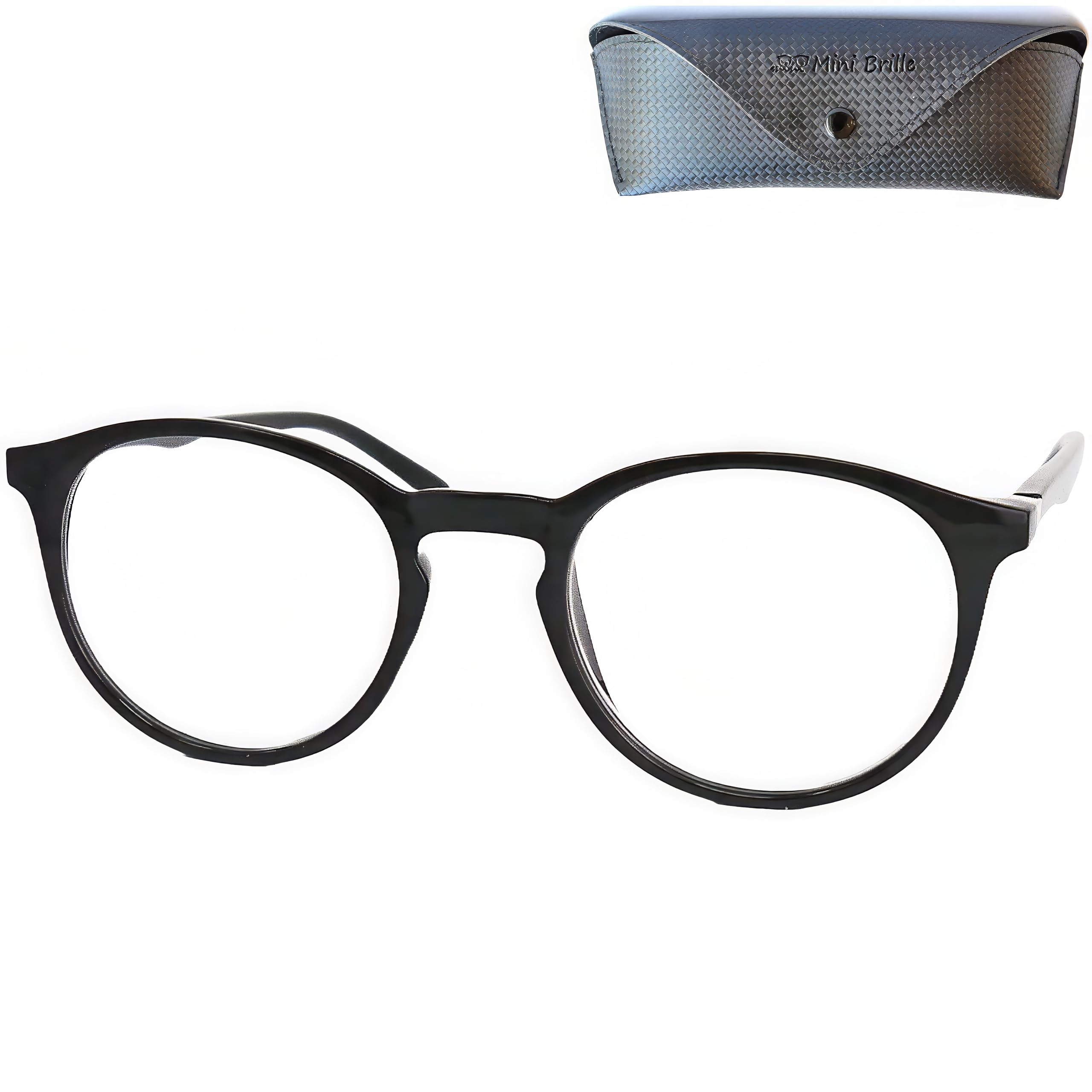 Klassische Nerd Anti Blaulicht Brille, Lesebrille mit Großen Runden Transparenten Gläsern mit Etui, Kunststoff Rahmen, Blaulichtfilter Damen und Herren