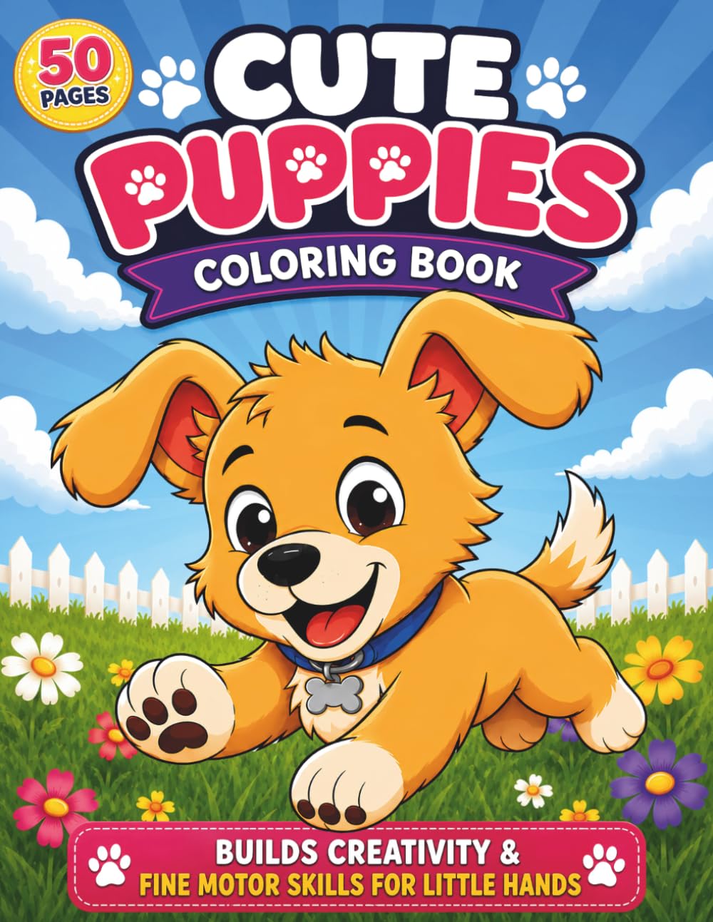 Puppy Coloring Book For Kids: 50 Adorable Dog Coloring Pages for Boys and Girls