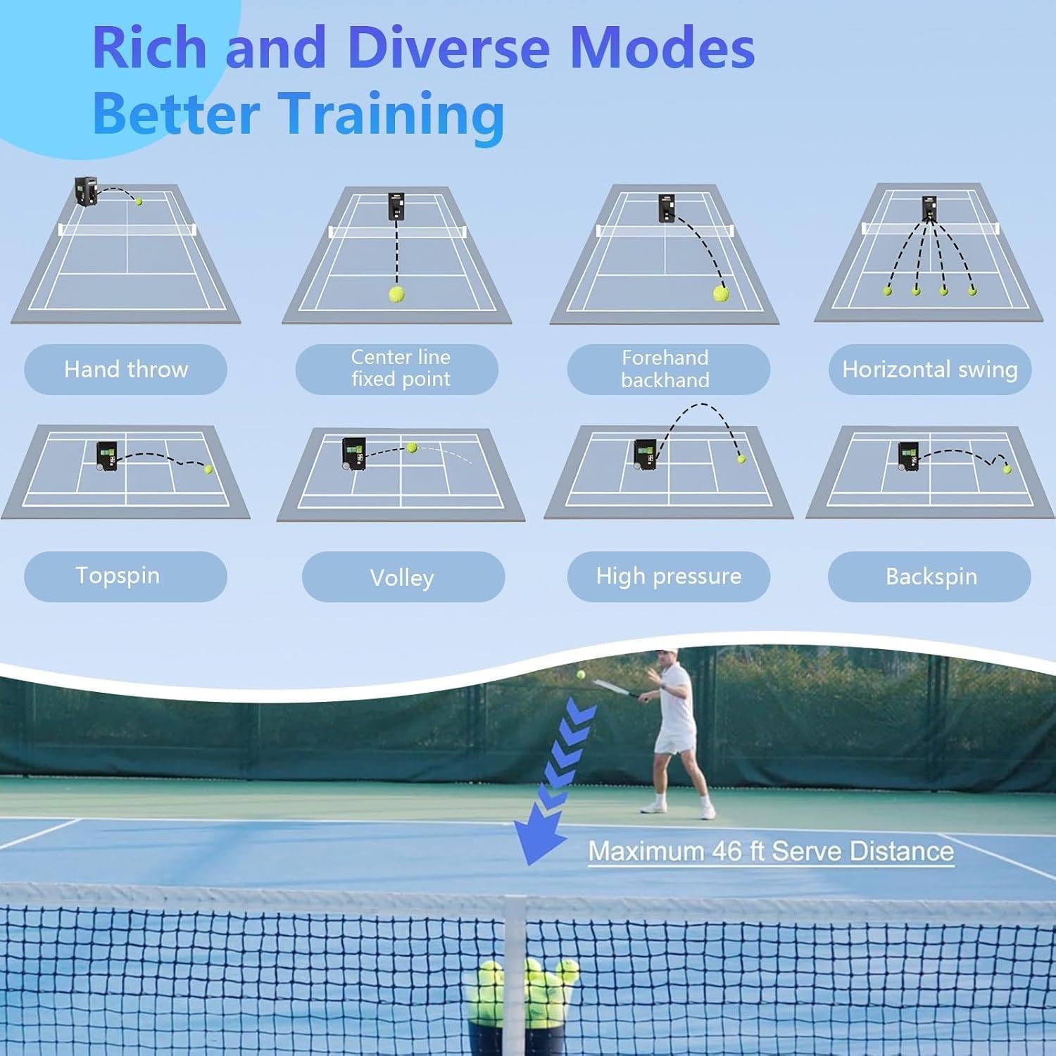 Portable Tennis Ball Machine, Training Machine/Launcher/Equipment for Daily Practice, Adjustable Launch Angle, 50 Balls, for Beginners