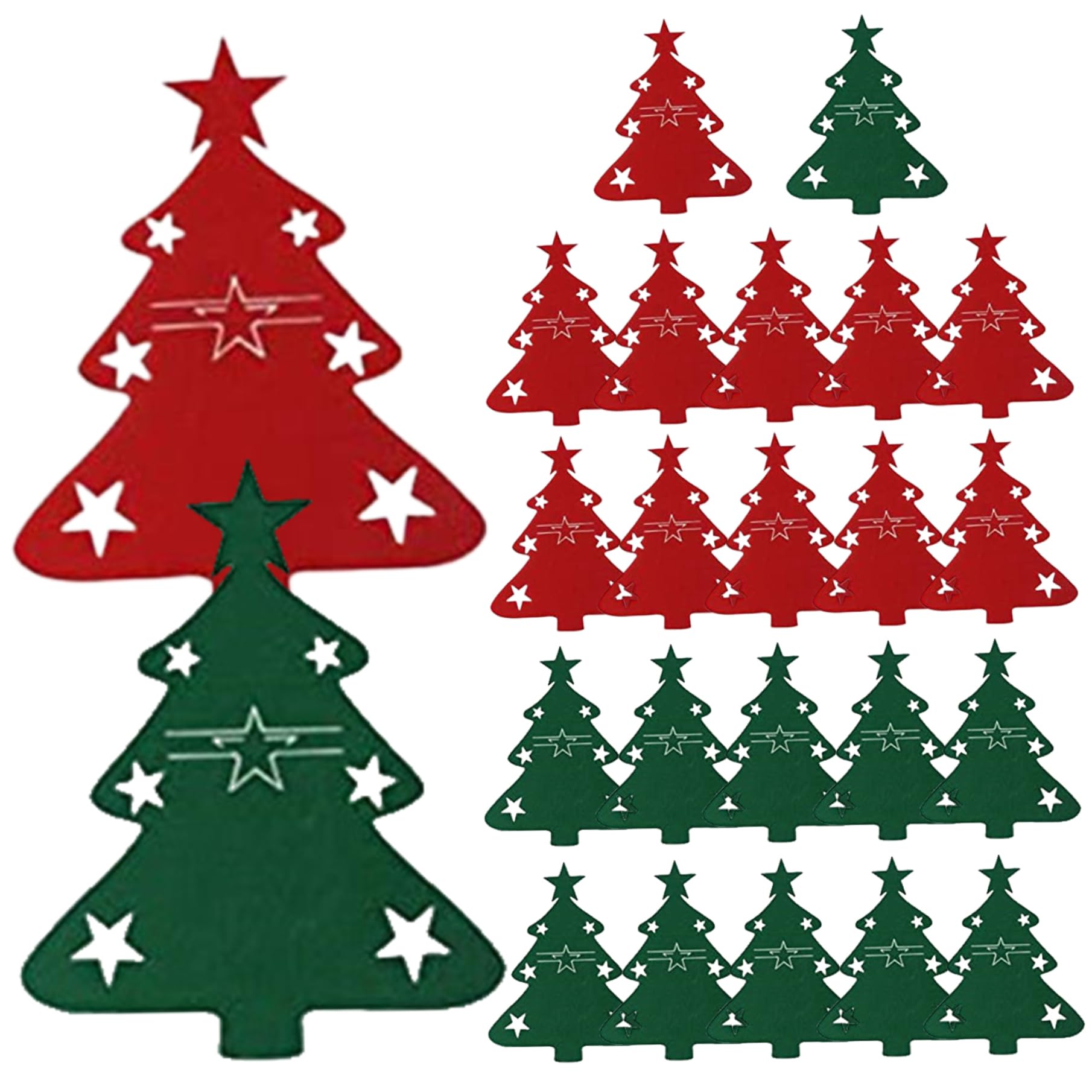 Peosaard 24Pcs Christmas Table Decoration, Christmas Cutlery Holder Xmas-Tree Shaped Utensil Holder Felt Red & Green Silverware For Fork & Spoon, Decor