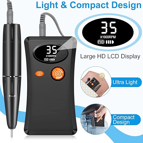 Miniatura 7 de Taladro de uñas eléctrico, máquina profesional de 35000 rpm, juego de máquina de archivos recargable portátil para uñas de gel acrílico,