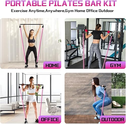 Miniatura 9 de VEICK Pilates Bar Kit with Resistance Bands, Elastic Workout Bands for Men Women, Set of 5 Resistance Loop Bands for Home Fitness Stretching