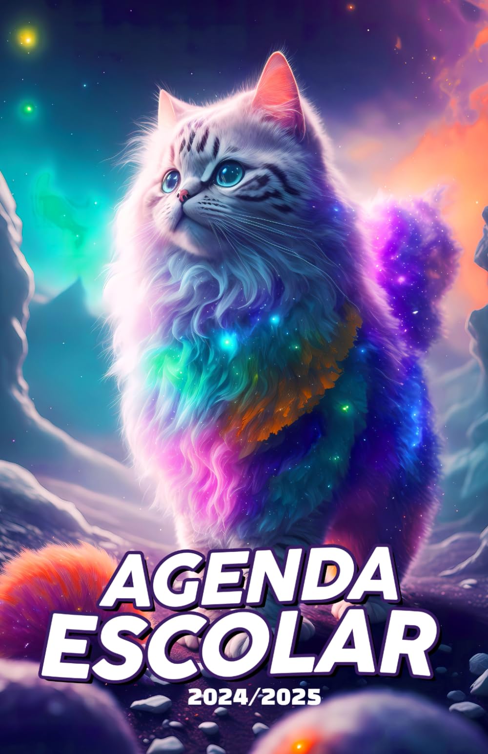 Agenda Escolar 2024-2025 Gato: Planificador día por página, estudiante de primaria y secundaria, a5