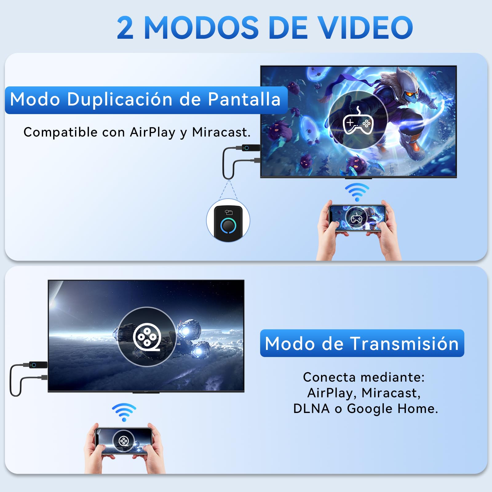 Adaptador HDMI Inalámbrico Tongtion 4K Ultra HD a 30Hz - Miracast, AirPlay, DLNA,Googel Cast- WiFi 5 GHz - Plug and Play para Smart TV, Proyector, PC, iPhone y Android