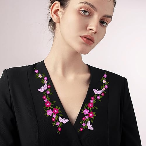Miniatura 4 de 8 parches bordados de flores de mariposa, parches largos florales para planchar con apliques para coser en adornos, parches bordados para bricolaje,