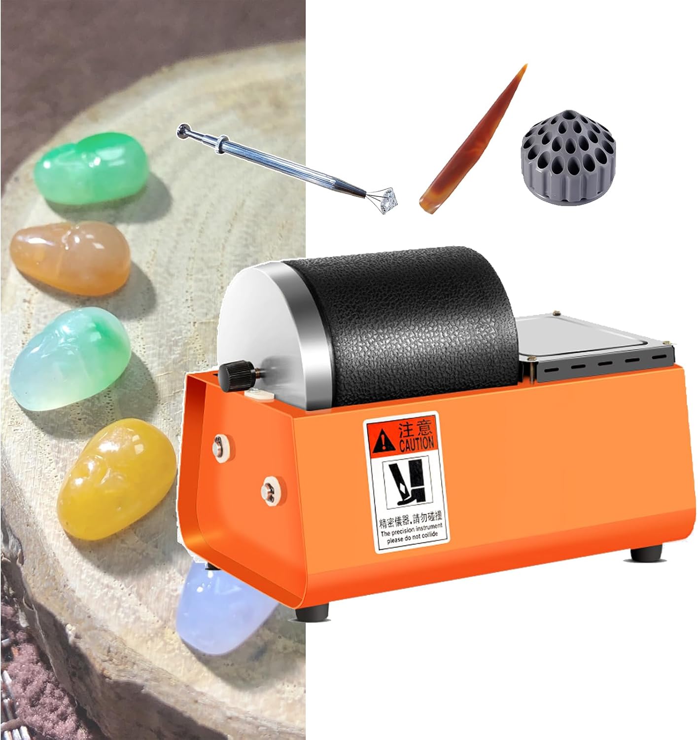 Electric Rock Tumbler for Beginners Adjustable Speed Stone Polisher Quiet Rubber Drum 16W Motor Jewelry Making Grinding Kit Includes Rod Pen Box