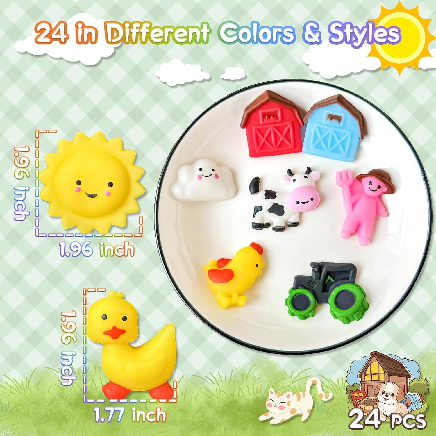 24PCS Farm Mochi Squishy Toys for Party Favors, Animal Mochis Squishies for Kids, Party Animals Squishy Fidget Toy for Stress Relief, Adults, Desk Pets, Gift, Goodie Bags Fillers