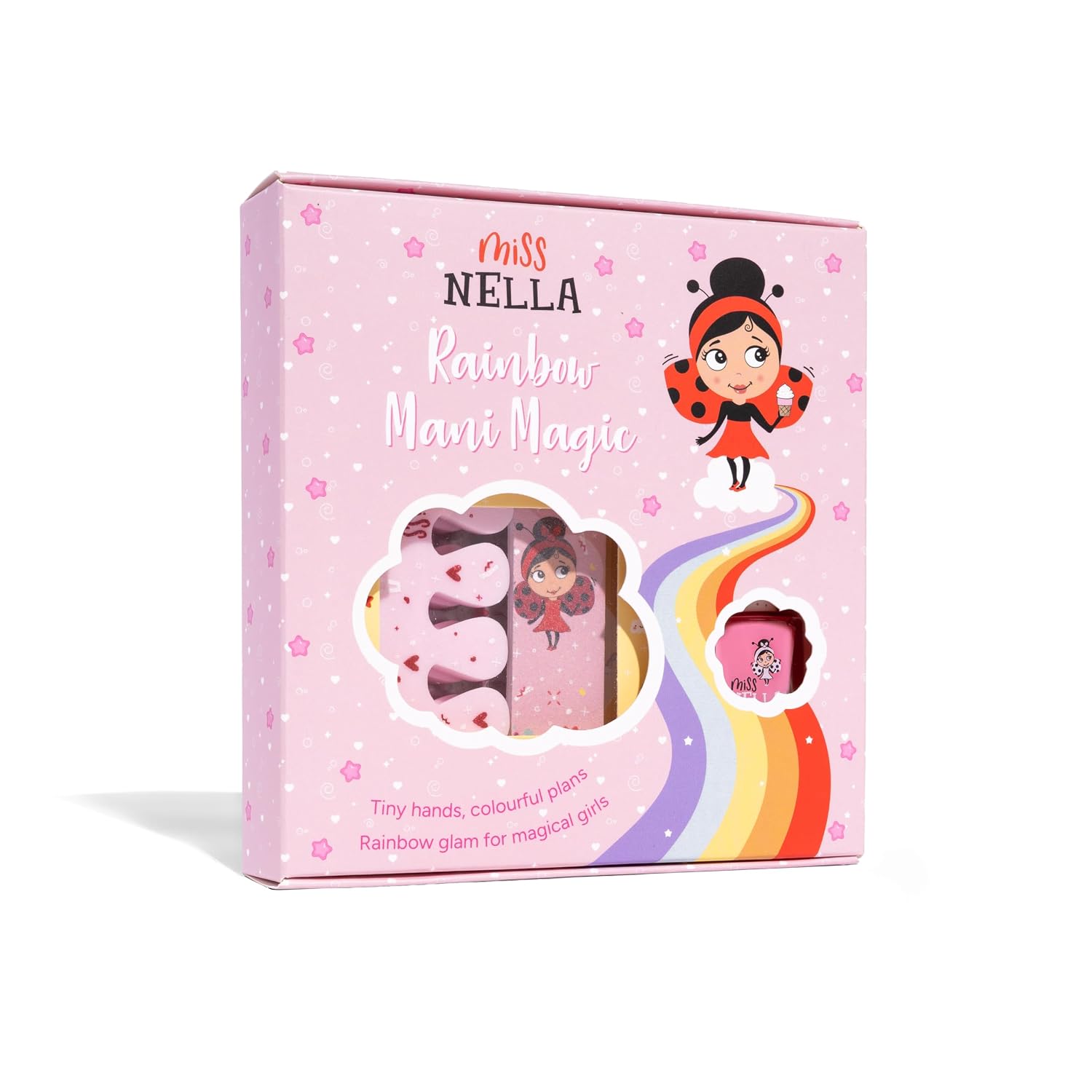 MISS NELLA Nail kit & Nail polish- Accessories set for kids, peel off nail polish, nail stickers, tattoos, nail filer & toe separators- all designed foe children hands & toes (Pink A Boo)