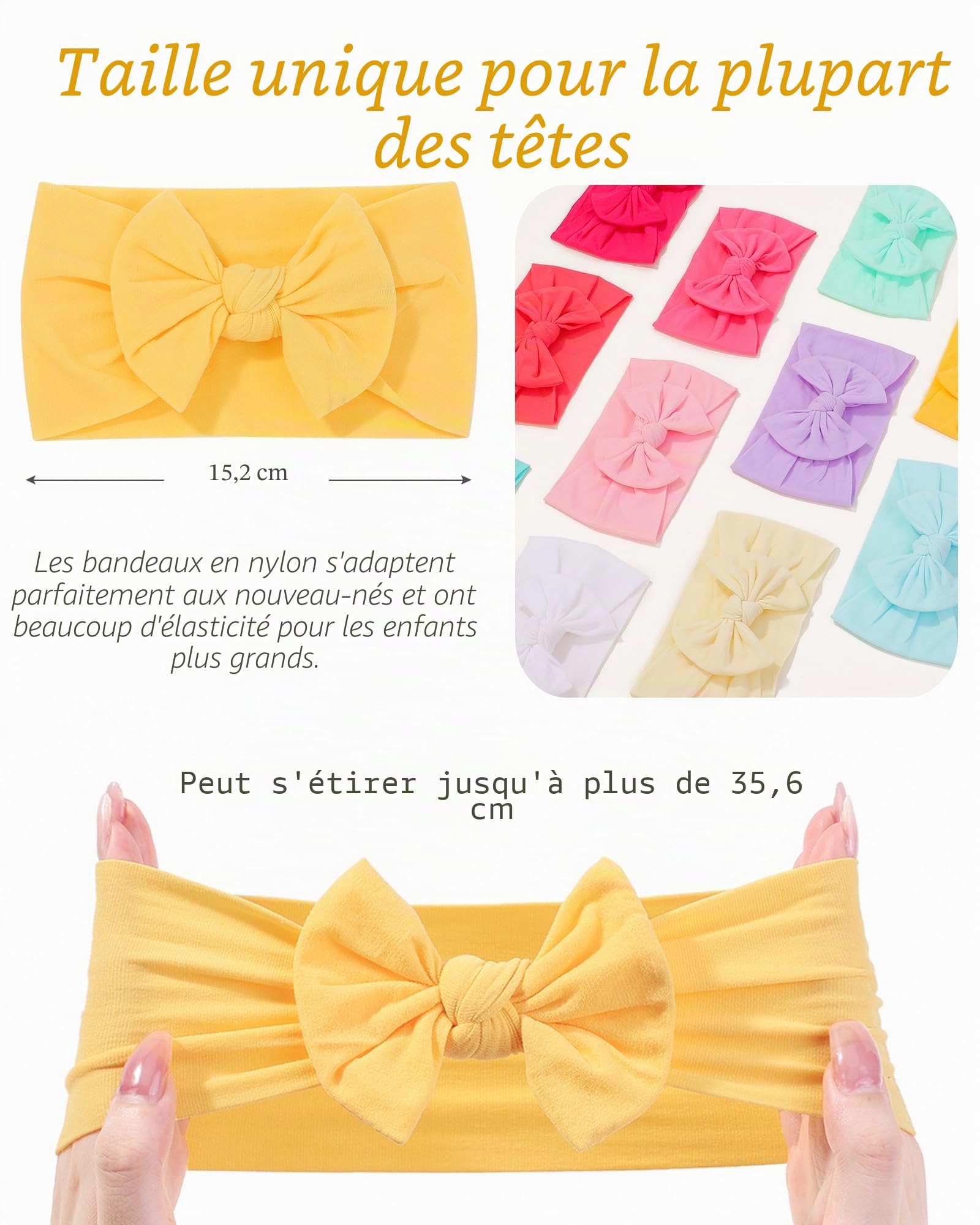 20 Pack de Bandeaux Élastiques avec Nœud en Nylon pour Filles et Garçons Nouveau-Nés - Accessoires pour Enfants Jollybows
