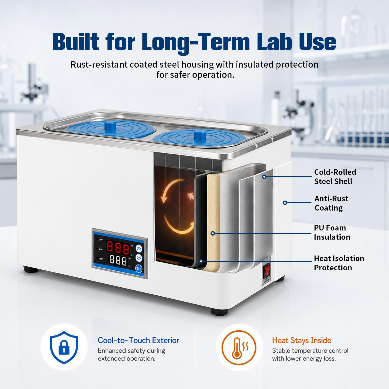 Baño maría digital 6L 600W - Baño maría de laboratorio con tanque interior de acero inoxidable y calefacción integral, olla baño maría con función temporizador y control de temperatura (±