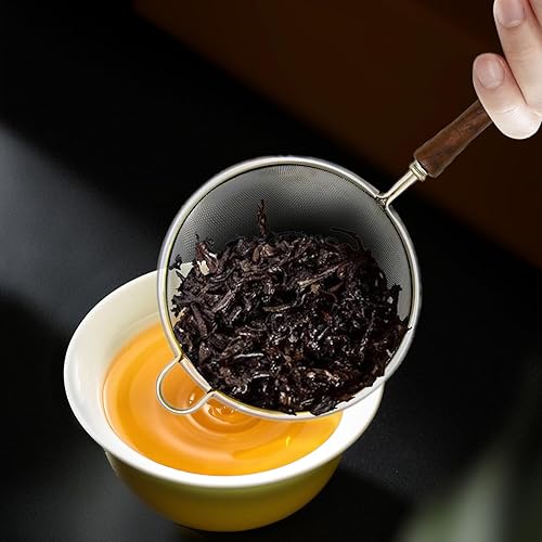 Miniatura 7 de Juego de 3 coladores de malla para cocina, colador de acero inoxidable 304 con mango de madera, tamices para alimentos, té, arroz, aceite, fideos,