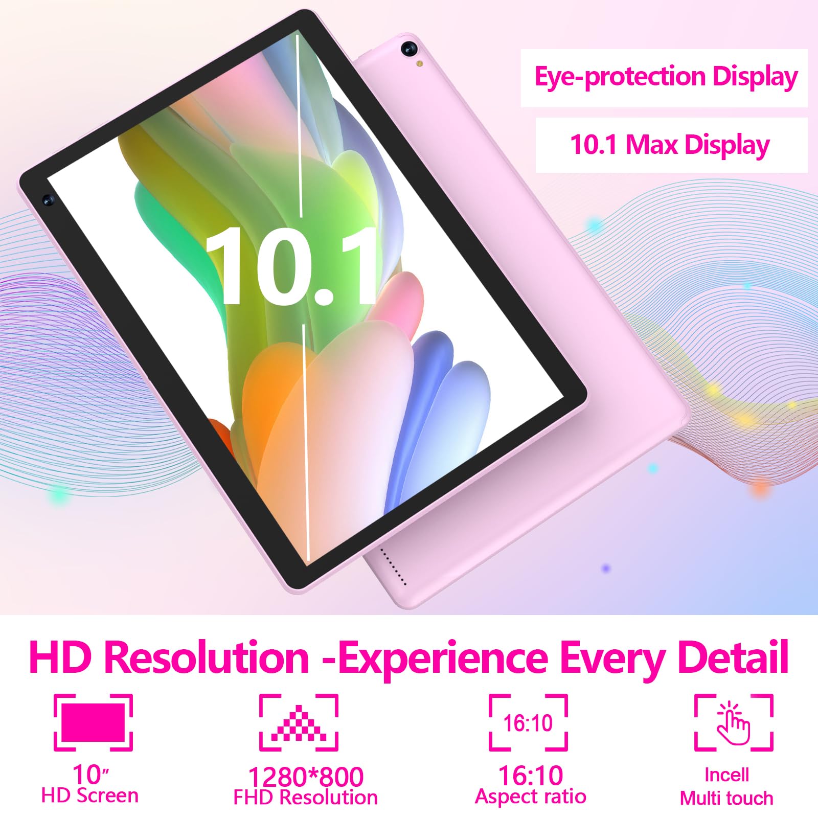 Tablet Android 15 de 10 pulgadas, 8GB RAM 32GB ROM Potente CPU de cuatro núcleos, pantalla de resolución 1280* 800 Tablet PC, cámara de 8MP, computadora con batería de 6000mAh, tabletas 2 en 1 con 4