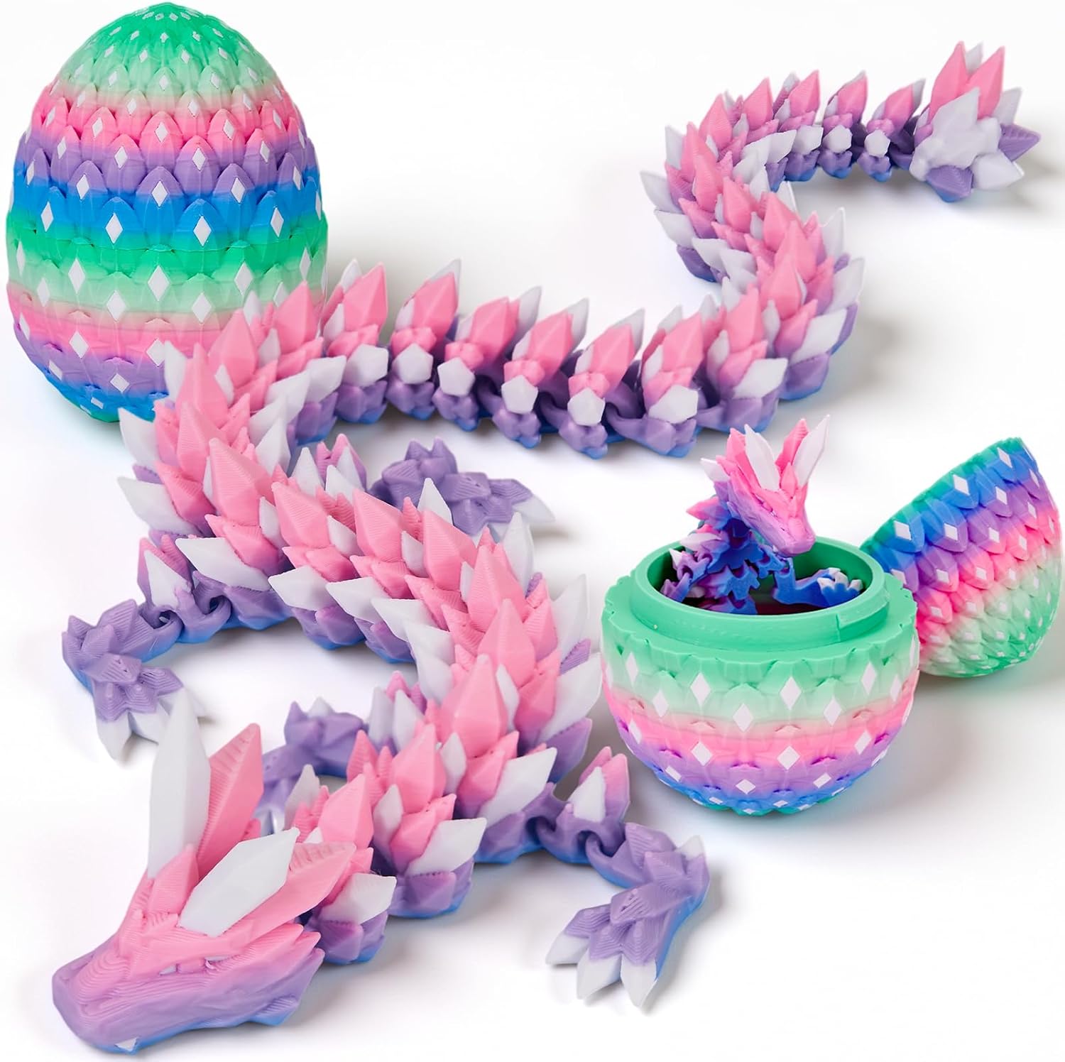 YILCER 3D Printed Dragon Eggs Glow in The Dark Prefilled Easter Eggs with Dragon Toy for Basket Stuffers 3D Printed Animals for Goodie Bag Fillers Unique Easter Basket Essentials for Kids Teens