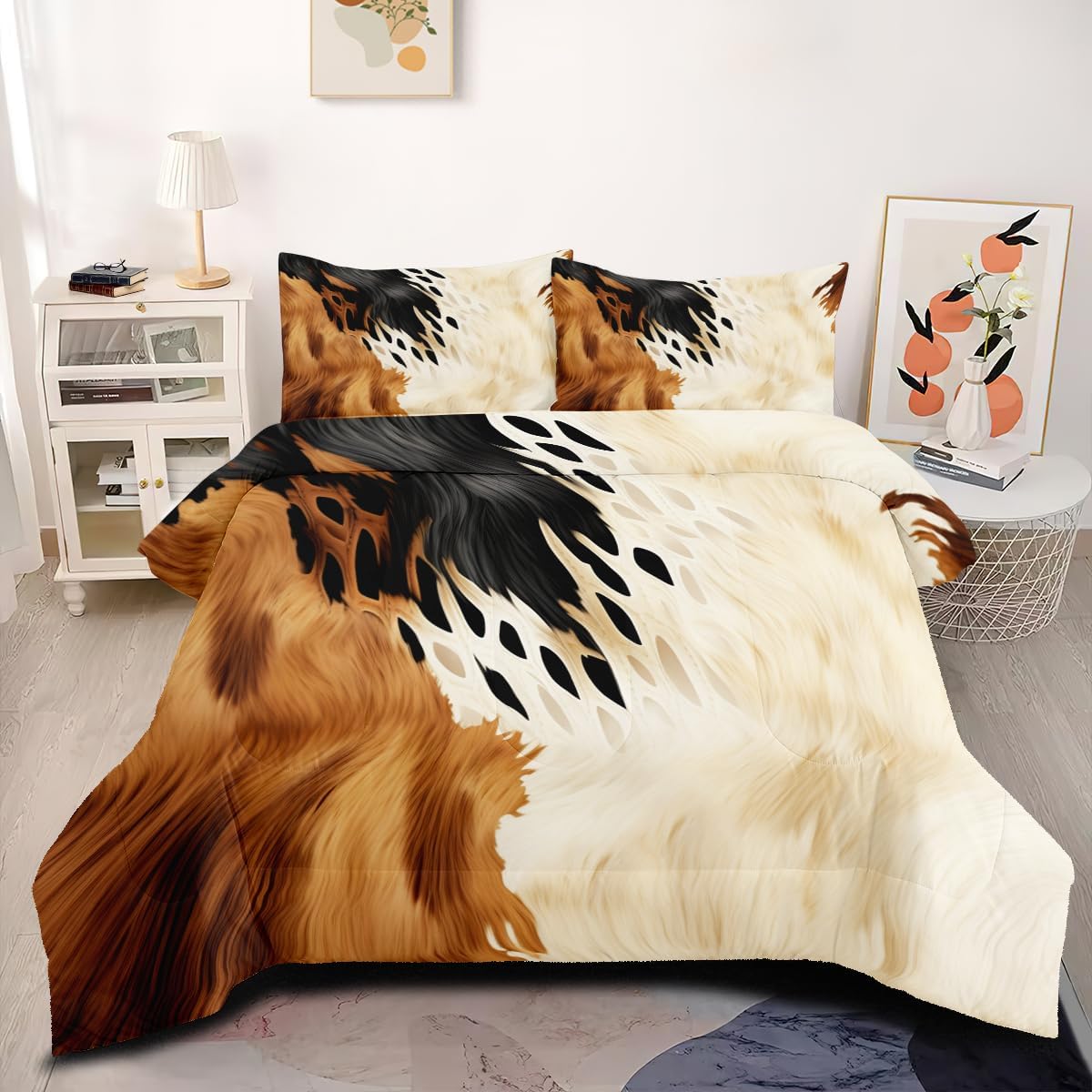Menkala Cowhide Twin Comforter Set for Girls Boys,Cattle