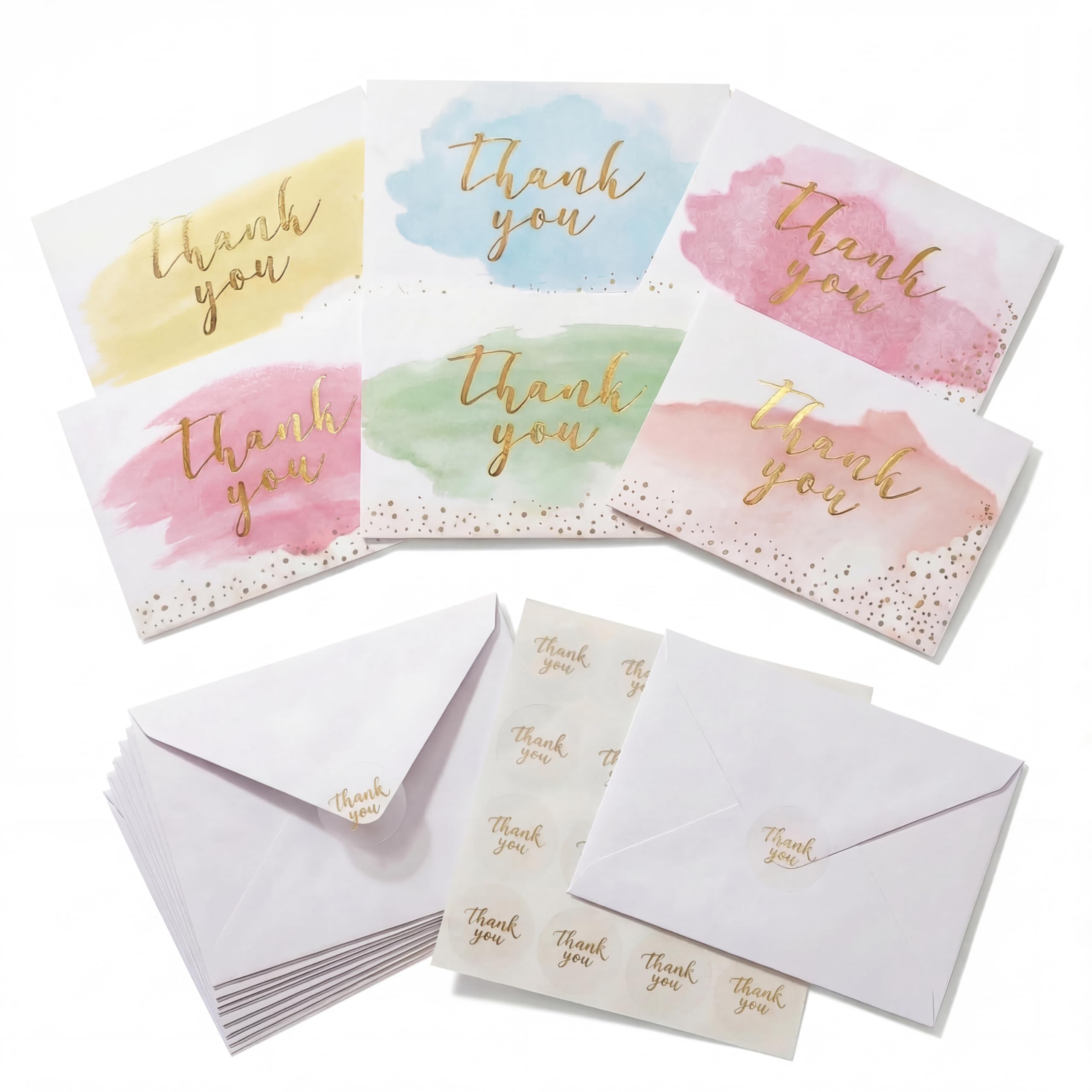 30 Pack Gold Foil Watercolour Thank You Cards with Envelopes | 6 Designs, 4x6 Inch Blank Note Cards for Wedding, Birthday, Business & All Occasions (4" x 6") — image 1