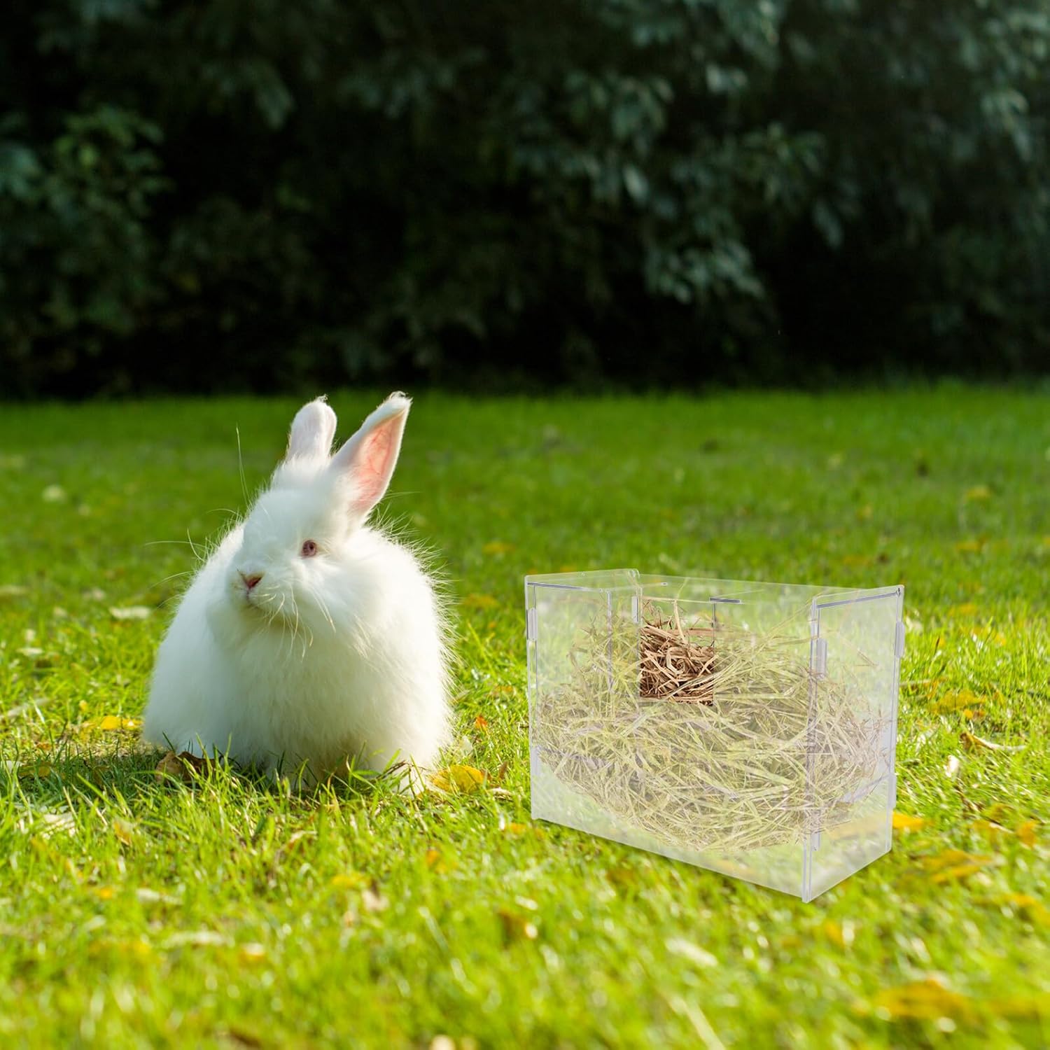 Bunny Hay Feeder Acrylic Rack Large Capacity Rabbit Holder with External Hay Feeder Compatible with Guinea Pig and Hamster Litter Box for Small Pets