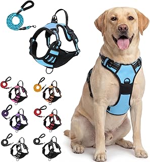 Anti-ZIEH-Geschirr, Anti-Zieh Hundegeschirr mit Brustclip vorne und Rückenclip hinten verstellbar mit Griff atmungsaktives Mesh reflektierend für kleine und große Hunde