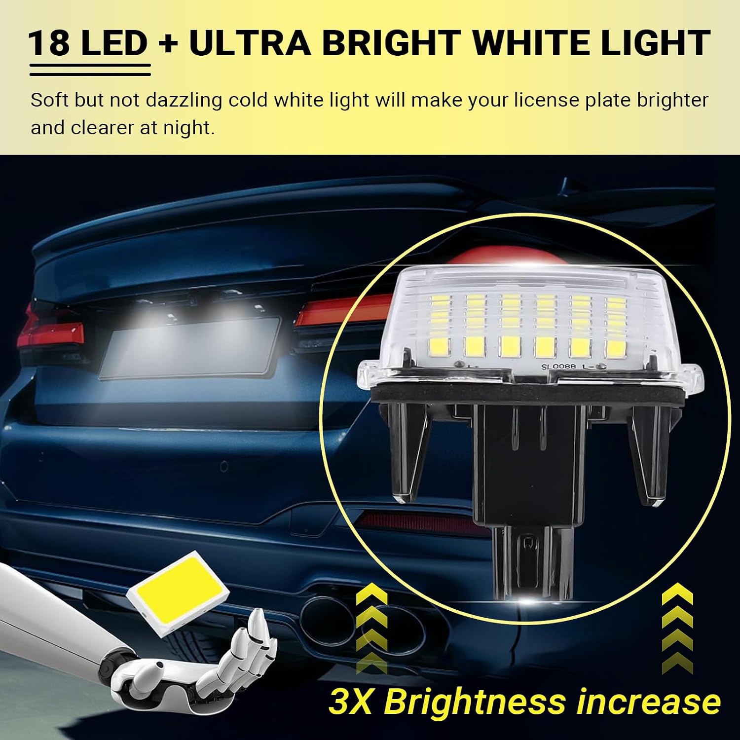 2 PCS Car LED License Plate Light, 12V 6500K Super Bright LED License Plate Lights, Plug and Play Exterior Lighting Decorative Lamps, Compatible with Camry YARIS EZ VIOS (White)