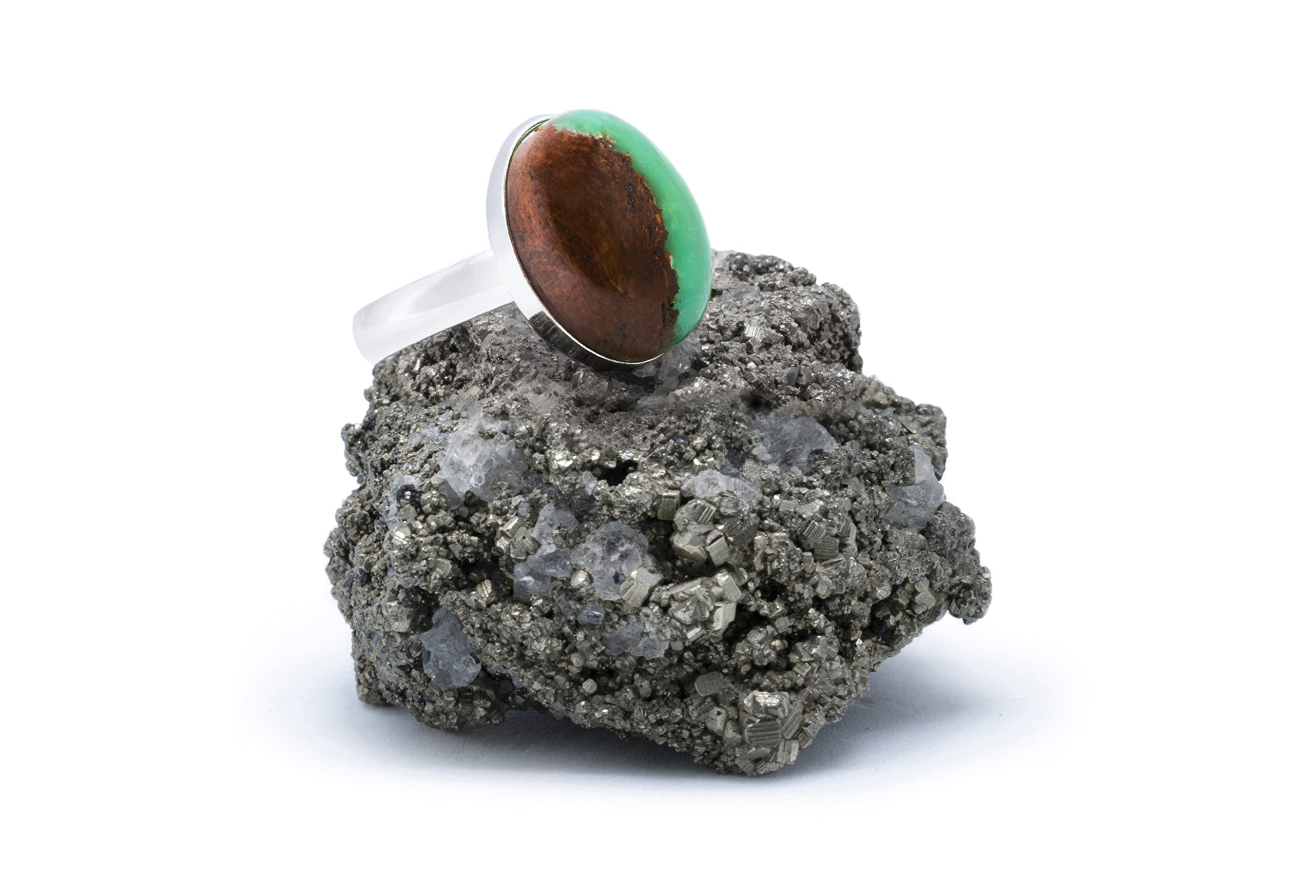 Anillo de Plata 925 con Crisoprasa (Piedra Natural) 14x10mm - Disponible Anillo Ajustable, Tamaño de XS a XXXL, para Hombre, para Mujer - Caja Regalo Gratis